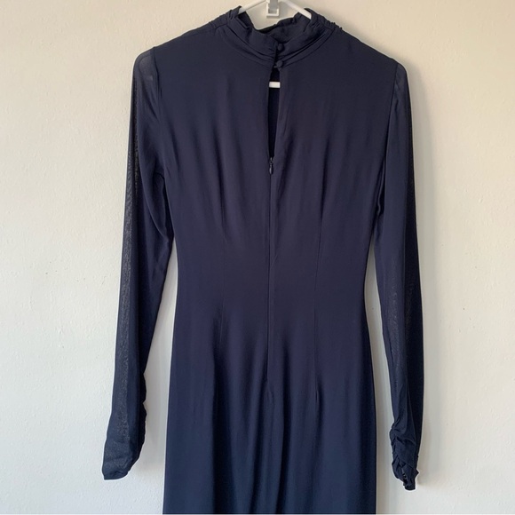 NWT Reformation Tilda High Mock Neck Long Sleeve Slit Maxi Dress Gown Navy Blue - Picture 13 of 14